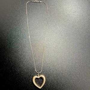 Vintage Sterling Silver Puffy Open Heart Necklace 16” 925 Marked Snake Chain